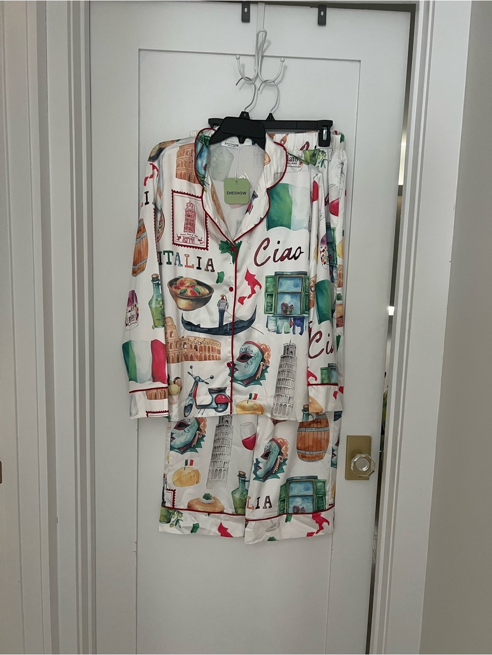 Italy Print Silky Pajama Set - Ciao Italy Motif